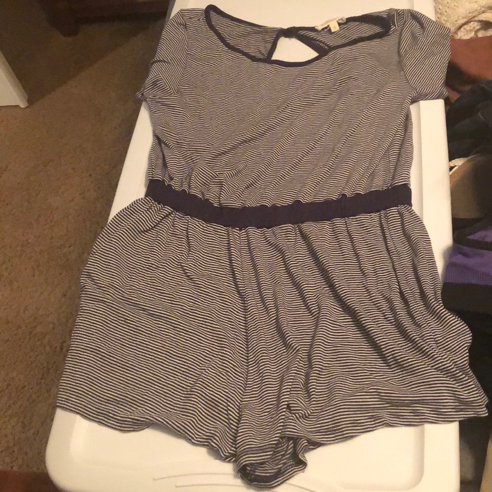 Navy blue and white striped romper